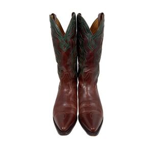 VTG BOULET Women's Leather Cowgirl Boots, Brown Green Western Boots, Size 8
